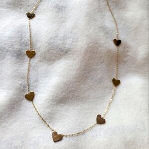 Boutique Solid 14k yellow gold hearts necklace adjustable 16,18inches